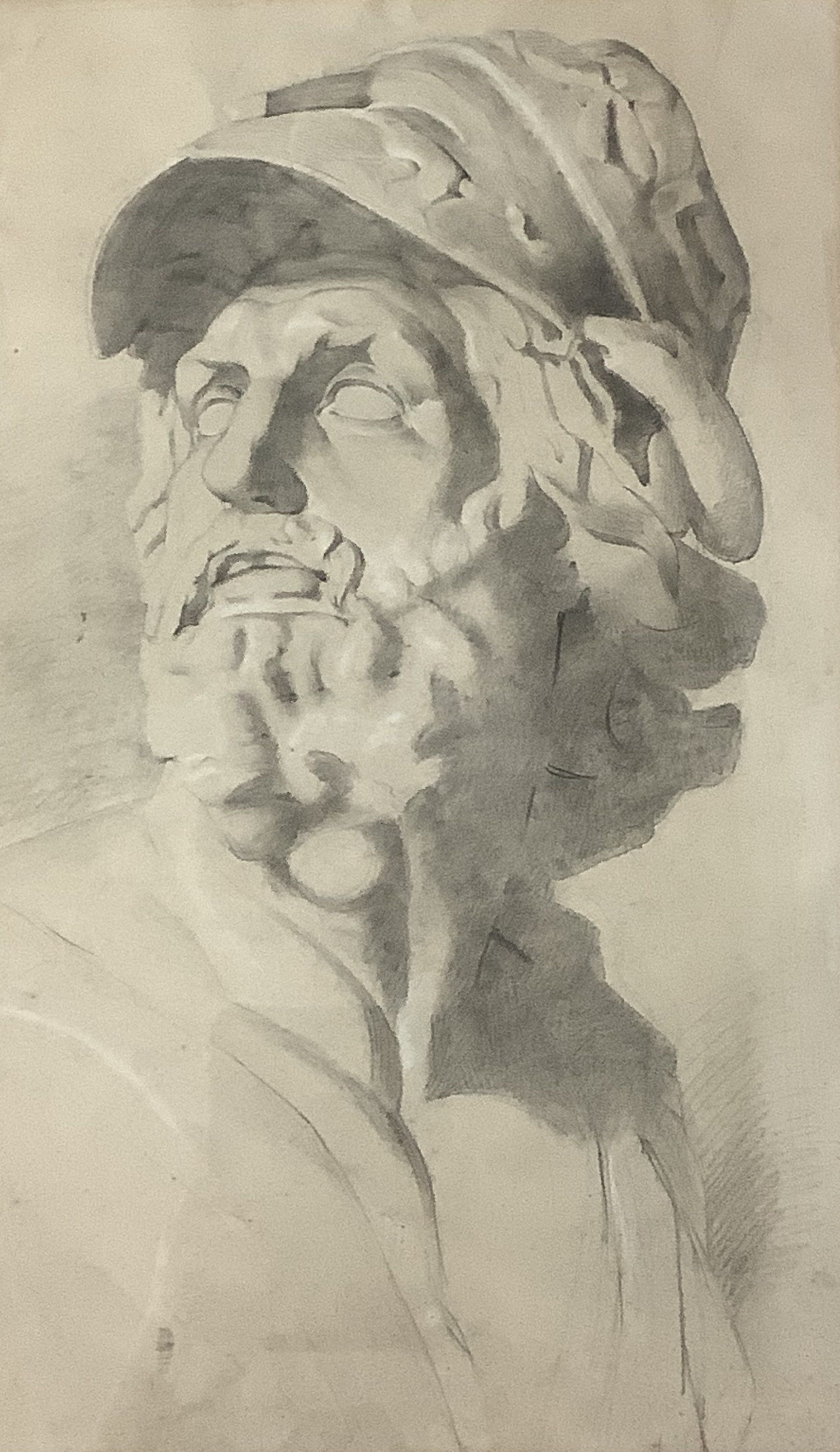 A 19th century classical drawing, Head of a warrior, 60 x 36cm